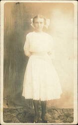 Young Girl in White Dress with Hair Bows Postcard