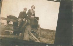Man and Woman on Fence with Horse and Buggy Postcard
