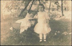 Girl with Baby in Carriage Postcard
