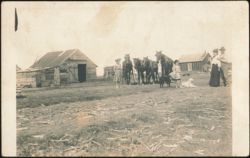 Family with Horses, Dog, Goat on Rural Farm Postcard