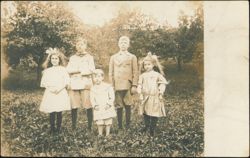 Five Children in Orchard, Two Girls, Three Boys Postcard