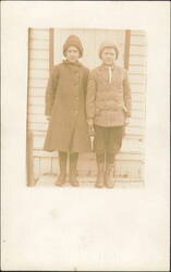 Two Children in Winter Coats & Hats Postcard