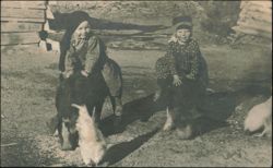 Ora and Irene Riding Dogs with Chicken Postcard