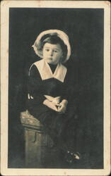 Young Child in White Hat & Collar Studio Portrait Postcard