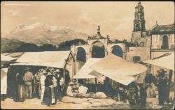 Amecameca Market Scene with Mountains Postcard