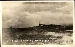U. S. Battle Ships In Heavy Sea Postcard