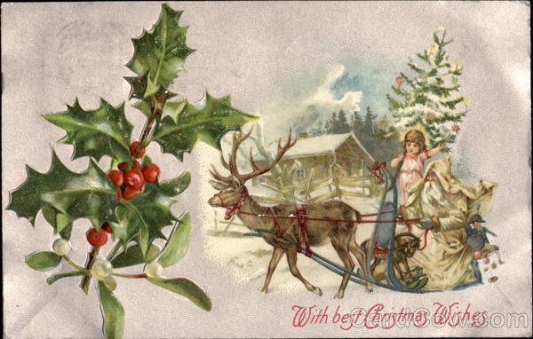 Santa w/White Robe on Sled Santa Claus