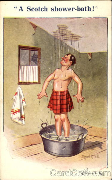 A Scotch Shower Bath! Donald McGill Comic, Funny