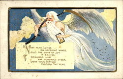 New Year Comes On Speeding Wings Postcard