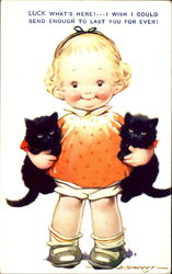 Halloween Girl with Black Kittens Postcard