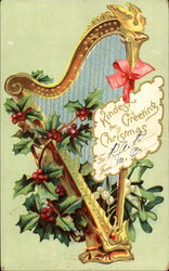 Harp Kindest For Greeting Christmas Postcard