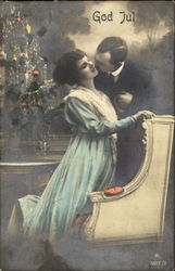 God Jul Romantic Hand Colored Postcard