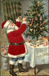 A Merry Christmas Silk Santa Postcard