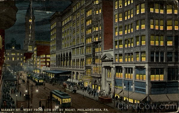 Market St. West From 11Th St. By Night Philadelphia Pennsylvania