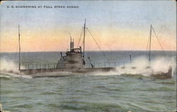 U. S. Submarine At Full Speed Ahead Postcard
