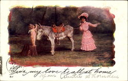 Cupid, Donkey, Woman Postcard