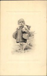 Girl with Baskets Postcard
