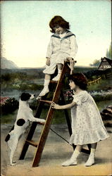 Girls with Dog, Ladder Postcard