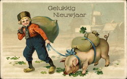 Gelukkig Nieuwjaar Pigs Postcard Postcard