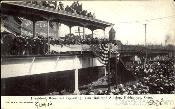 President Roosevelt Speaking From Railroad Station Bridgeport Connecticut