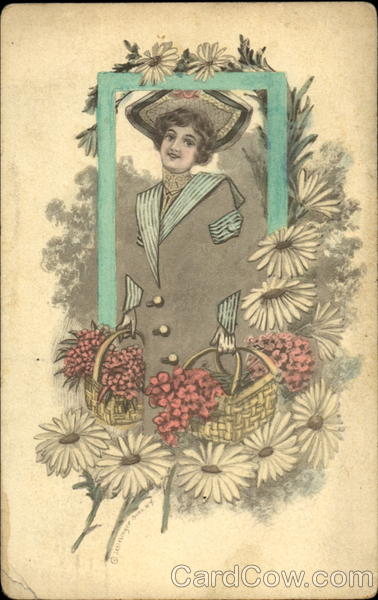 Woman with Baskets of Flowers Women