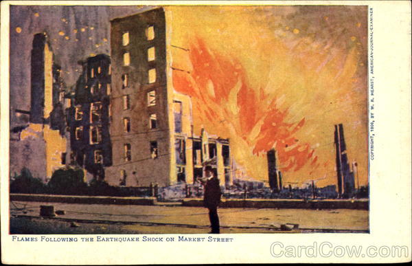 Flames Following The Earthquake Shock On Market Street San Francisco California