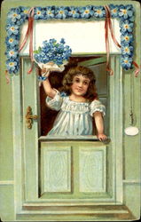 Girl, Flowers Postcard