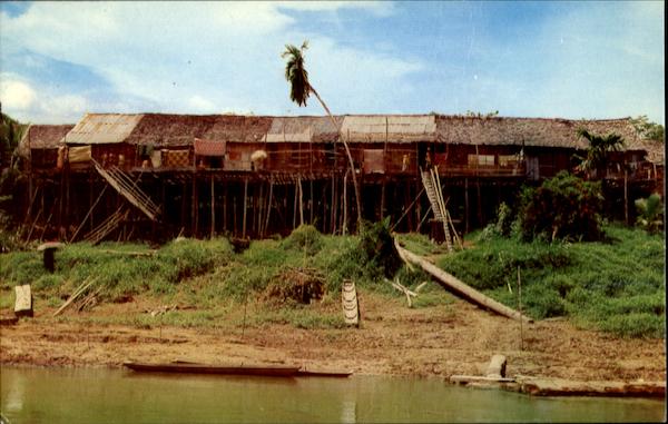 Long House Of Sea Dayaks Sarawak Malaysia Southeast Asia