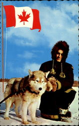 Royal Canadian Mounted Police Constable Checking Harness On Lead Dog Postcard