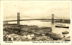 Delaware River Front And Bridge Postcard
