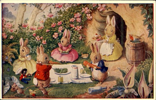 Bunnies Picnic Racey Helps Dressed Animals