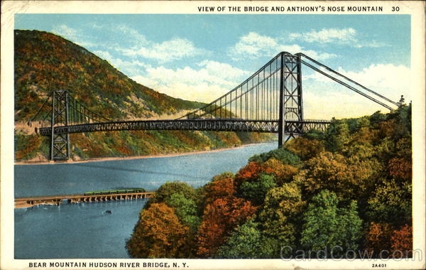 View Of The Bridge And Anthony's Nose Mountain Hudson River New York
