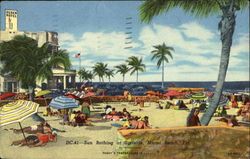 Sun Bathing At Surfside Miami Beach, FL Postcard Postcard