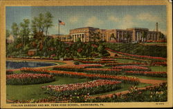 Italian Gardens And Wm. Penn High School Postcard
