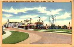 General View Of Amusement Center And Coaster Ocean View, VA Postcard Postcard