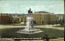 Lee Circle With Jefferson Club, Monument Ave Richmond, VA Postcard Postcard