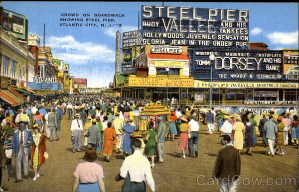 Crowd On Boardwalk Showing Steel Pier Atlantic City New Jersey