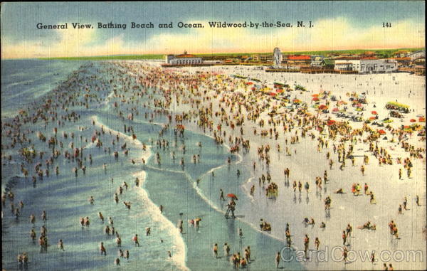 General View Bathing Beach And Ocean Wildwood New Jersey