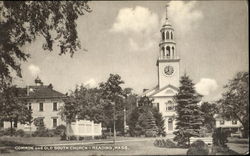 Common And Old South Church Reading, MA Postcard Postcard
