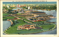 Air View Of Harbor Showing Fort Machinery Postcard