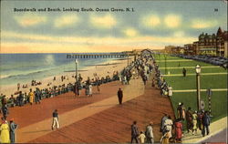 Boardwalk And Beach Looking South Ocean Grove, NJ Postcard Postcard