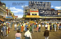 Crowd On Boardwalk Showing Steel Pier Postcard