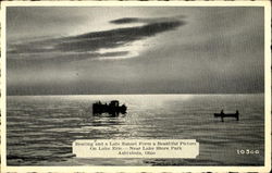 Boating And A Late Sunset Form A Beautiful Picture On Lake Erie, Lake Shore park Ashtabula, OH Postcard Postcard