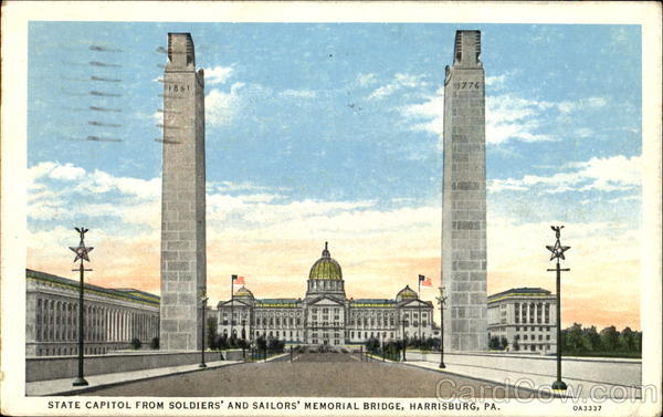 State Capitol From Soldiers And Sailors Memorial Bridge Harrisburg Pennsylvania