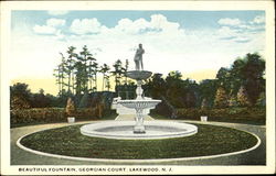 Beautiful Fountain, Georgian Court Lakewood, NJ Postcard Postcard