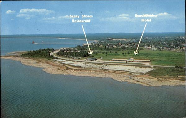 Aerial View Of Sunny Shores Restaurant & Beachcomber Motel Manistique Michigan