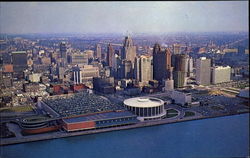 Aerial View Of Detroit's Civic Center And Skyline Postcard