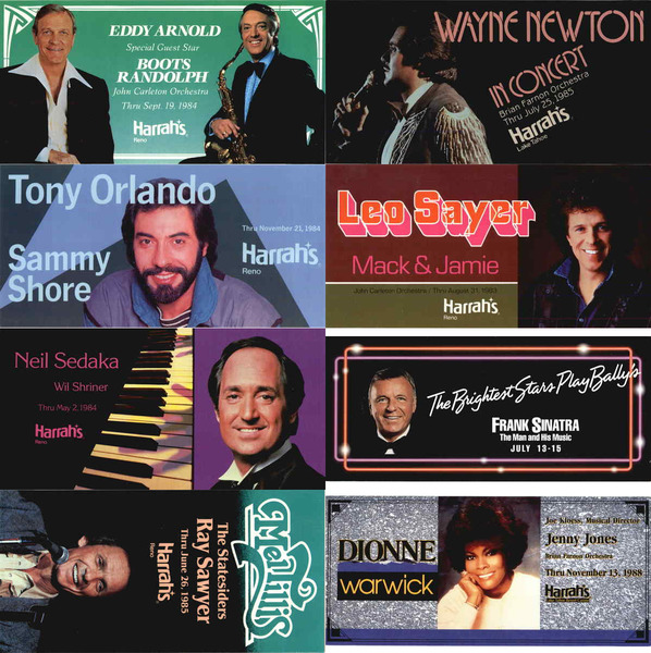 Large Lot of 75 Harrah's Casino Show Postcards Entertainers Musicians