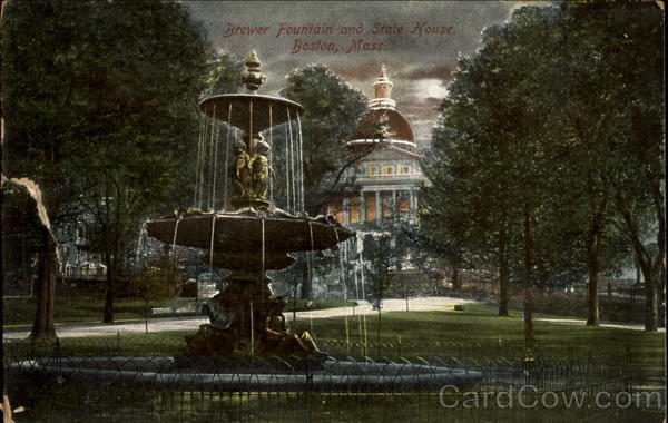 Brewer Fountain And State House Boston Massachusetts