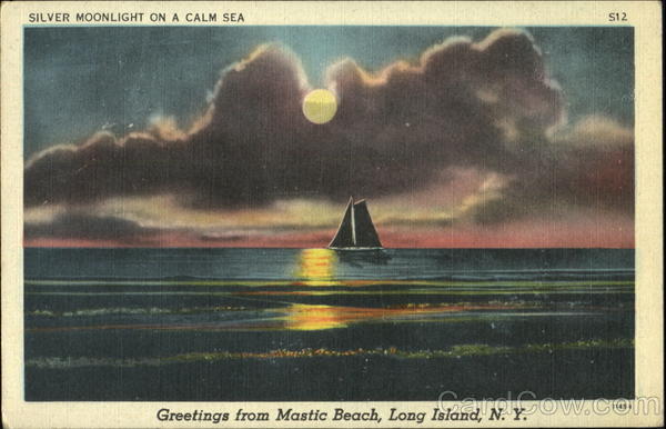 Silver Moonlight On A Calm Sea, Long Island Mastic Beach New York